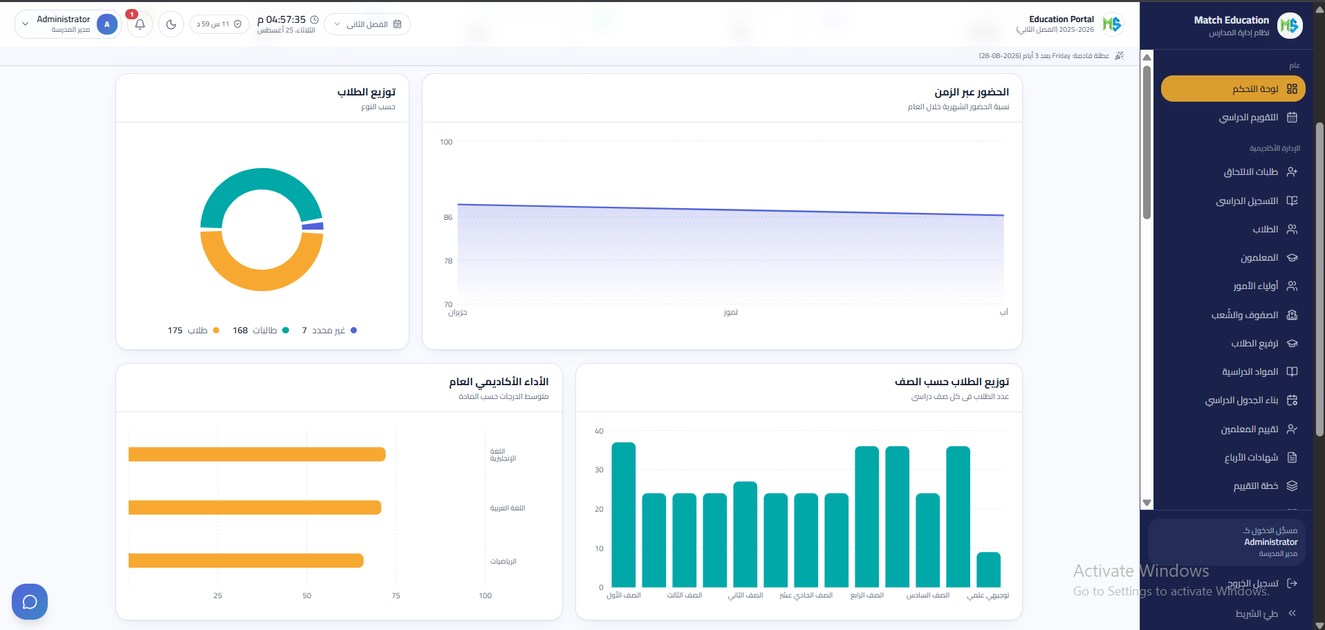 لوحة تحكم Match Education